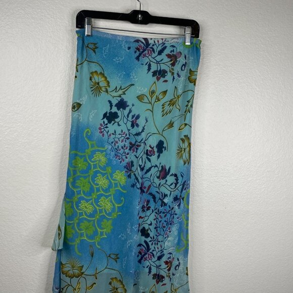 Zero Zero Women's Y2K Fairy Asian Maxi Ruffle Floral Boho Skirt Blue Size M - Picture 10 of 12